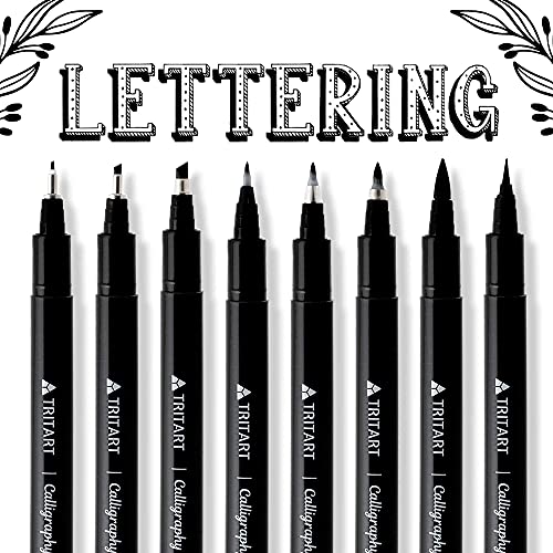 Tritart Handlettering Stifte - Kalligraphie Set inkl. 8 Kalligraphie Stifte - Versch. Stiftspitzen - 8x Kaligraphiestift Brushpen - Schönschreibstift - Fineliner und Malstifte in Schwarz von Tritart