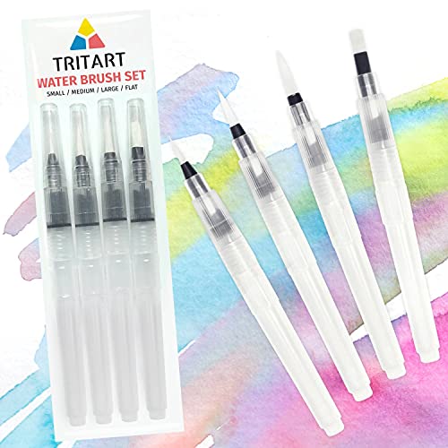 Tritart 4X Wassertankpinsel Set - Wasserpinsel Set mit Wasser Tank für Aquarellfarben - 4 Wassertankpinsel aquarell - Wasserstift Set - Water Brush Pen - Pinsel mit Wassertank von Tritart