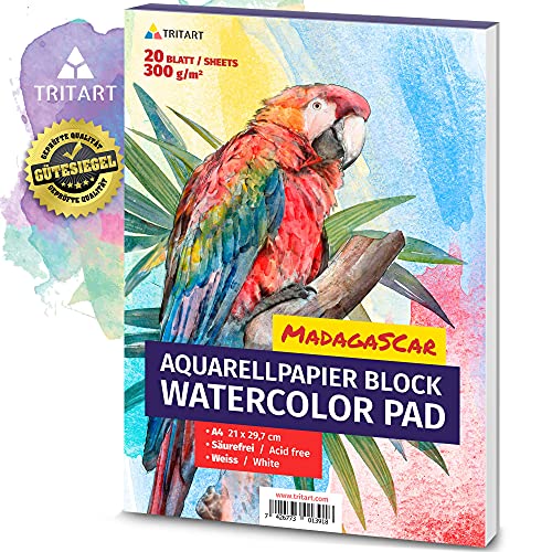 Tritart Aquarellpapier A4 300g - Din A4 - Weiß 20 Blatt - Aquarellblock zum Malen - Dickes Watercolor Paper - Aquarell Papier für Ihr Mal Zubehör - Aquarell Papierblock von Tritart