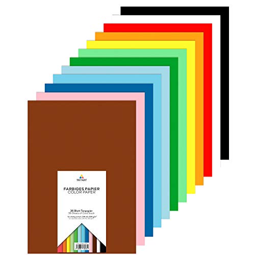 Tritart Fotokarton A3 bunt 300g/m² - 36 Blatt buntes Papier A3 - Pappe zum Basteln - Bastelpapier Set - Fest und Stabil - Tonpapier Bastelkarton 300g - Farbiges Papier - 12 Farben von Tritart