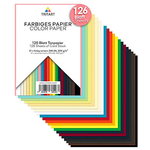 Tritart Fotokarton A6 bunt 300g/m² - 126 Blatt buntes Papier - Karteikarten A6 - Pappe zum Basteln - Bastelpapier Set - Fest und Stabil - Tonpapier Bastelkarton 300g - Farbiges Papier von Tritart