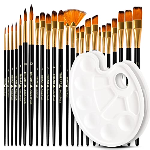 Tritart Pinselset 25 Stück - Pinsel Set aus Synthetik - Pinsel Acrylfarbe Aquarell - Pinselset Acrylfarben - Acryl Pinsel Set Ölmalerei - Mit Mischpaletten von Tritart