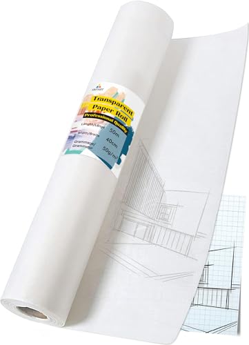 Tritart Transparentpapier Rolle 40cm x 50m 50g/m | Skizzenpapier Rolle | Schnittmusterpapier Rolle | Architektenpapier Rolle | Pergamentpapier Rolle | Pauspapier für Schnittmuster, Tracing Paper von Tritart