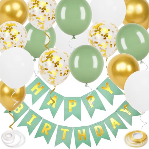 Geburtstagsdeko, Birthday Decorations, Happy Birthday Girlande, Happy Birthday Deko, 16-pcs 12-inch Happy Birthday Ballon mit 2-Bändern，Geburtstag Deko geeignet für alle Altersgruppen(grün) von Trivunpis