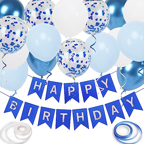 Geburtstagsdeko, Birthday Decorations, Happy Birthday Girlande, Happy Birthday Deko, 16-pcs 12-inch Happy Birthday Ballon mit 2-Bändern，Geburtstag Deko geeignet für alle Altersgruppen(Blau) von Trivunpis