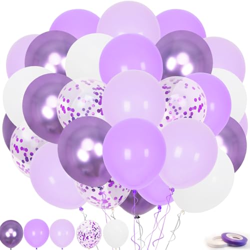 Lavendel lila Ballons, 60 Pcs 12inch lila metallische Ballons Lavendel helllila lila Ballons Konfetti Ballons mit lila Bändern Set für Geburtstag Brautdusche Hochzeit Party Dekorationen von Trivunpis