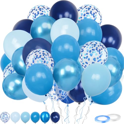 Luftballons Blau, 60 Stück Blaue Ballons, 12 Zoll Macaron Blau Navyl Metallisc Blau Konfetti Ballons mit Band für für Geburtstag Hochzeit Kinder Baby Shower Party Dekorationen von Trivunpis