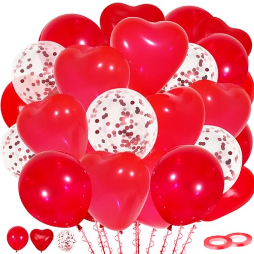 Rote Ballone, 60-Pack-rote Latexballone Rote Herz-Ballone und rote Konfetti-Ballone mit rotem Band für Geburtstag Graduierung Baby Dusche Valentines Weihnachten Hochzeit Party Dekorationen von Trivunpis