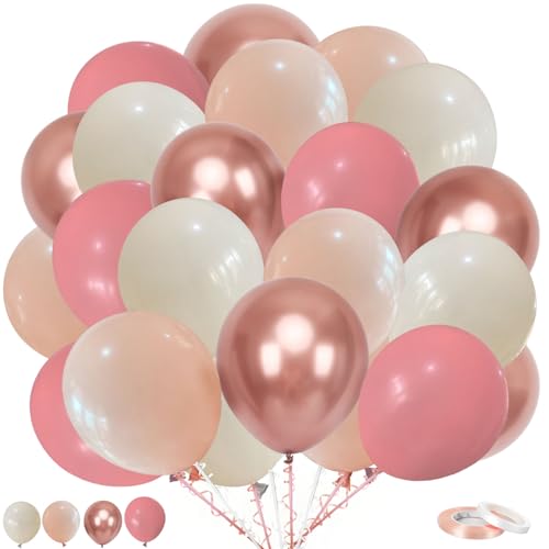 Staubige rosa Ballons Set, 60pcs 12 Zoll Retro Blush Rosa Elfenbein Weiß Metallic Rose Gold Nude Beige Latex Ballons Kit für Mädchen Frauen Geburtstag Braut Baby Dusche Hochzeiten Party Dekoration von Trivunpis