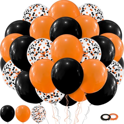 Halloween Ballons Schwarz Orange Ballons, 60Pcs 12inch Latex Orange Schwarz Ballon und Konfetti Ballon für Halloween Geburtstag Party Dekorationen Jubiläum Graduierung Dekoration von Trivunpis