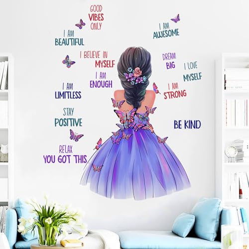 Schmetterling Mädchen Wandtattoo Inspirierendem Zitat Fee Wandsticker Bunte Schmetterling Wandaufkleberr für Mädchen Babyzimmer Wohnzimmer Schlafzimmer Kinderzimmer Hause Wanddekoration von Trlyane