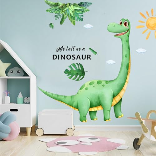 Wandsticker Großer Dinosaurier Wandtattoo Kinderzimmer Wandaufkleber Sonne Grünes Blatt Wandsticker Kinderzimmer Babyzimmer Schlafzimmer Wanddeko Wohnzimmer Dekoration (so hoch wie ein Dinosaurier) von Trlyane