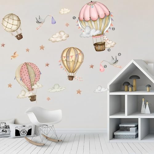 Wandtattoo Kinderzimmer Heißluftballon Wandtattoos 4 Luftballons Buntes Vögel Wolkenstern Wandklehaufkleber für DIY Baby Kindergarten Mädchen Schlafzimmer Kleinkindzimmer Wanddekoration von Trlyane