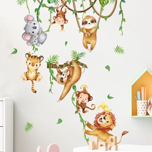 Wandtattoo Kinderzimmer Junge Wandsticker Dschungel Reben Wandaufkleber Löwe Affen Koala Tiere Tiger Wandsticker Kinderzimmer Babyzimmer Schlafzimmer Wanddeko von Trlyane