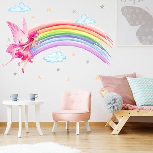 Wandtattoo Kinderzimmer Mädchen Wandtattoo Regenbogen Wandaufkleber Fee Prinzessin Wandsticker Wanddeko für Mädchen Kinderzimmer Schlafzimmer Wohnzimmer von Trlyane