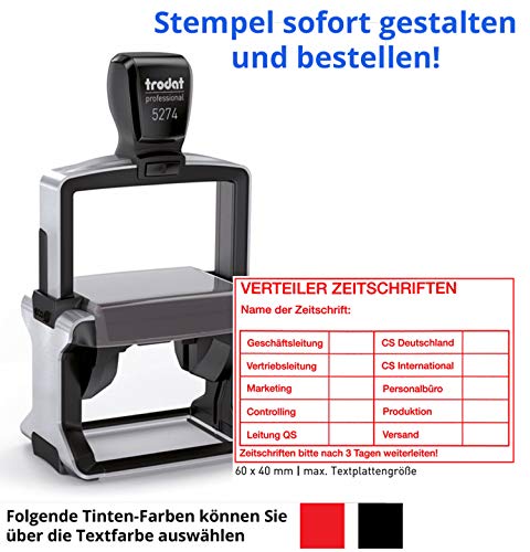 Stempel Trodat Professional 5274-60x40mm - 8-zeiliger Stempel, Metallstempel aus Edelstahl, sehr hochwertig, gleich Online gestalten!!! (Metall) von Trodat