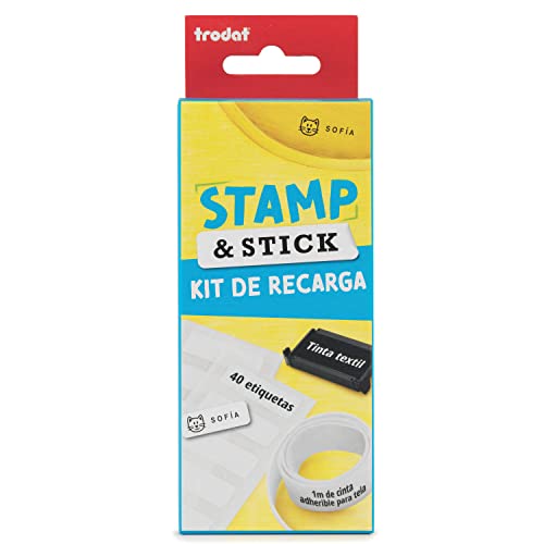 Trodat Stamp and Stick Nachfüll-Set mit 40 wasserdichten Etiketten, 1 m Klebeband und 1 Patrone Textiltinte schwarz von Trodat