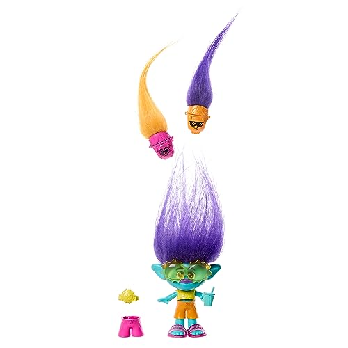 Mattel DREAMWORKS TROLLS Gemeinsam Stark – Haarige Überraschungen Branch Puppe mit leuchtendem, plüschigem Haar und 3 Überraschungszubehörteilen, abnehmbare Kleidung, für Kinder ab 3 Jahren, HNF12 von Mattel