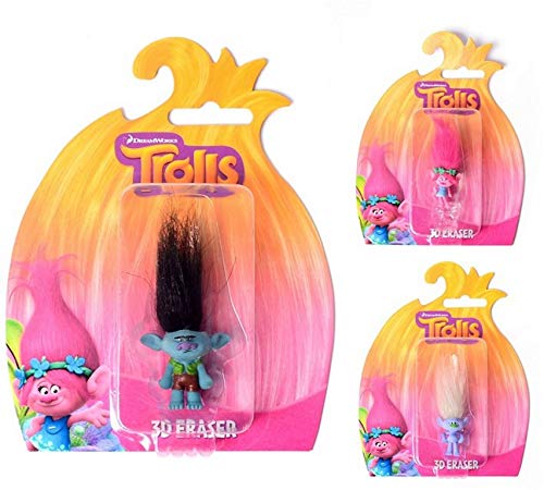 Partyzubehör Dreamworks Trolle 3D geformt Radiergummi auf Karte 3 asstd- 3 PCS von DREAMWORKS TROLLS