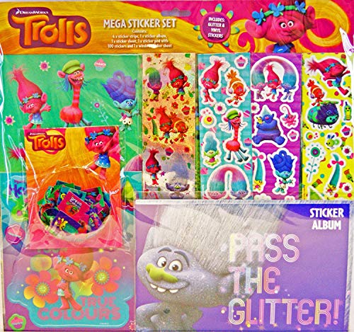 Trolls - Mega Sticker Set - Super Set mit Glitter und Vinyl und Fenster Sticker und Sticker Album von DREAMWORKS TROLLS