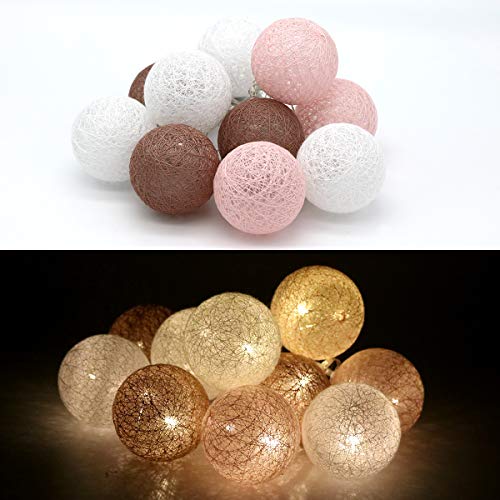 Tronje 10 LED Baumwollkugeln 6cm - 1,9m Kugel-Lichterkette 4h-Timer batteriebetrieben Lichterkugeln Braun-Rosa von Tronje