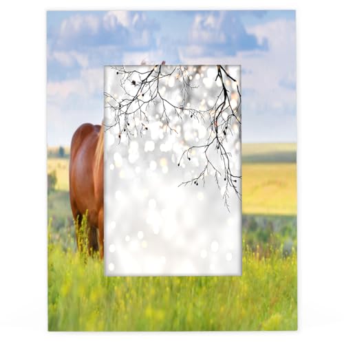 Holz-Bilderrahmen mit Pferde-Blumenfeld, 10 x 15 cm, passend für 13,9 x 8,8 cm große Fotos, Pferde-Bilderrahmen für Heimdekoration, persönlicher Rahmen, Geschenke von TropicalLife