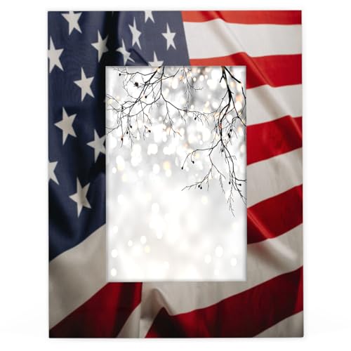 Holz-Bilderrahmen mit amerikanischer Flagge, 12,7 x 17,8 cm, passend für 16,7 x 11,6 cm große Fotos, Flagge, USA-Bilderrahmen für Heimdekoration, personalisierte Rahmen, Geschenke von TropicalLife