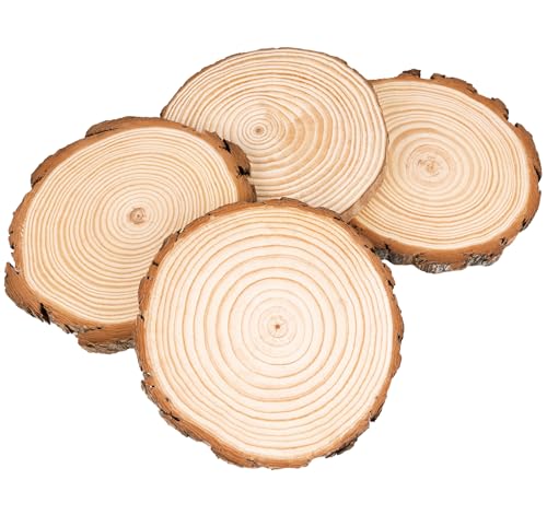 Truevaste Holzscheiben 4er Set 25-28 cm Runde Baumscheiben ohne Loch für DIY Basteln, Hochzeit, Weihnachtsdeko – Natur Holzscheiben, 15mm Dicke von Truevaste