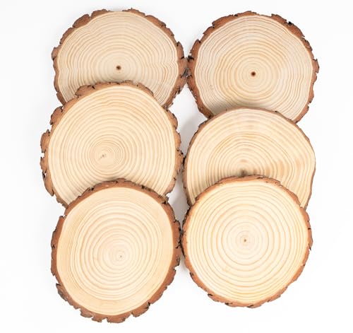 Truevaste Holzscheiben 6er Set 18-20 cm Runde Baumscheiben ohne Loch – Unbehandelte Holz Log Scheiben aus Kiefernholz für DIY Basteln, Hochzeit und Weihnachtsdeko, 15mm Dicke von Truevaste