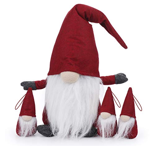 Truevaste Weihnachtswichtel Set – 4 Kleine Wichtel mit Bart, 49 cm, aus Filz & Strickstoff, Flexibel für Winterdeko und Weihnachtsbaum, Rot von Truevaste