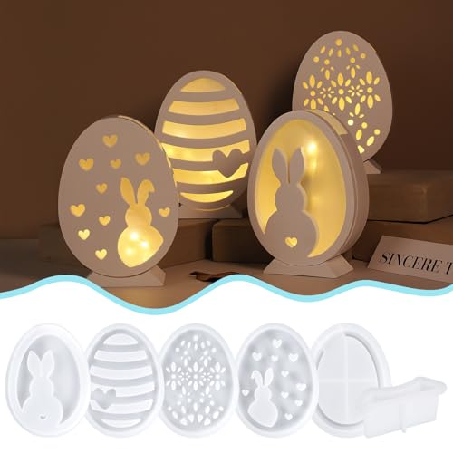 Silikonformen Gießformen, 6 Stück Gießformen Silikonform Frühling Ostern Hase Ostereier Gipsformen Kerzenhalter DIY Silikon Gießform Ostern von Trukafie