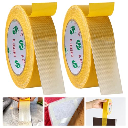 Trukafie 2 Rolls Doppelseitiges Klebeband, 3.5cm x 20m Klebeband Doppelseitig Extra Stark, Double Sided Tape, Teppich Klebeband für Teppich, Foto, Wand, Küche, Zuhause, Schule, Auto oder Outdoor von Trukafie