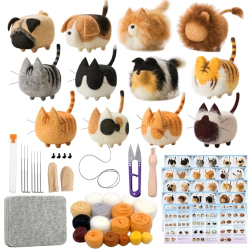 Truslin Nadelfilz-Set, Bastelset für Erwachsene und Frauen, Hobby-Set mit Filzbedarf, Filznadeln, Filzwolle und Werkzeugen für Anfänger, Erwachsenen-Bastelsets, gesichtslose Tiere, 12 Stück Truslin Nadelfilz-Set, Bastelset für Erwachsene und Frauen, Hobby-Set mit Filzbedarf, Filznadeln, Filzwolle und Werkzeugen für Anfänger, Erwachsenen-Bastelsets, gesichtslose Tiere, 12 Stück von Truslin