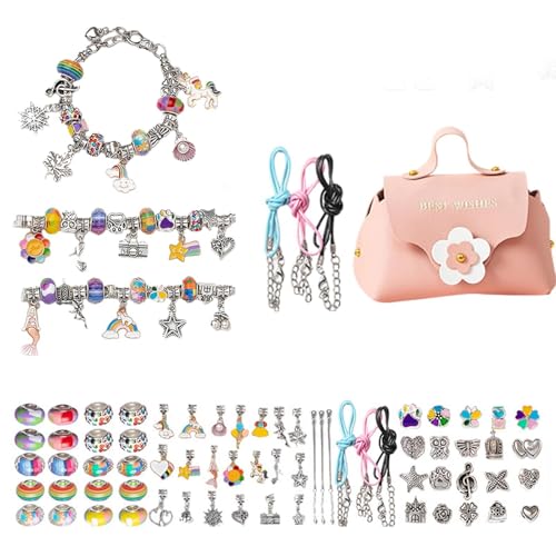 Trveqhk Armbandherstellungs-Set für Mädchen, handgefertigtes Armband-String-Maker-Set, Perlenarmband-Set, modisches Kinder-Perlen-Bastelset, Charm-Armband, Halsketten-Set zum Basteln von Trveqhk