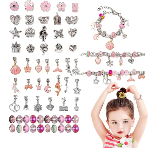 Trveqhk Schmuckherstellungs-Set – handgefertigtes Armband-Set, Perlenarmband-Set, modisches Kinder-Perlen-Bastelset, Charm-Armband, Halsketten-Set zum Basteln von Trveqhk