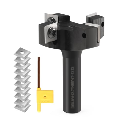 CNC-Spoilboard-Oberfräsen-Bit, 1,27 cm Schaft, 5,1 cm Schnittdurchmesser, Hartmetall, 4-Flügel-Fräser-Bit, Hobel-Bit, Holzhobel-Bit mit 10 Wendeschneidplatten (12 x 12 x 1,5 mm, 35 °) von Trvoxviq