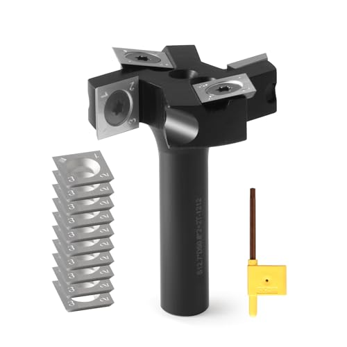 CNC-Spoilboard-Oberfräsen-Bit, 1,27 cm Schaft, Hartmetall-Einsatz-Oberfräsen-Bit mit 5,1 cm Schnittdurchmesser, 2 + 2 Platten-Abflachungsfräser-Bits mit 10 Wendeschneidplatten (14 x 14 x 2 mm für von Trvoxviq