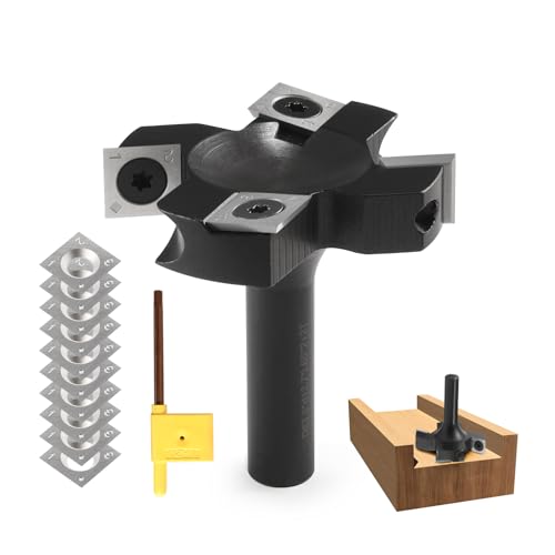 Trvoxviq Flachfräser-Bits, 1/2-Schaft, 6,3 cm Schnittdurchmesser, 2 + 2 Hartmetall, CNC-Spoilboard-Oberfräsen-Bits, Fräser-Werkzeuge, Hobelbohrer mit 10 Wendeschneidplatten (14 x 14 x 2 mm) von Trvoxviq