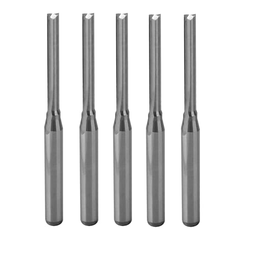 Trvoxviq Gerade CNC-Fräser-Bits Schaftfräser 5 Stück Frässchneider Werkzeuge mit 2 Rillen, 2x17mm, 1/8'' Schaft Vollhartmetall CNC-Bits Mühlensets für PVC Acryl Gravur Schnitzen von Trvoxviq