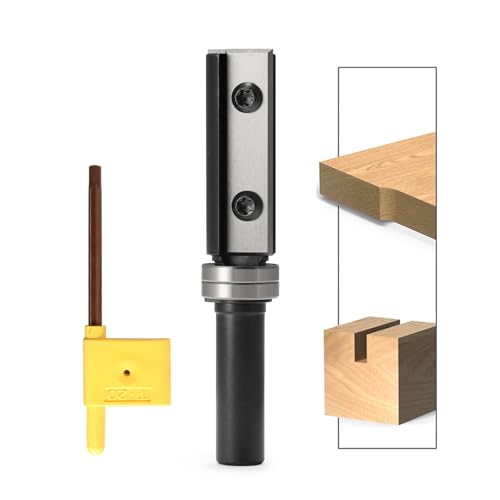 Trvoxviq Wendeplatten Bündigfräser 12mm Schaft, Bündigfräser Oberfräse mit 4 Schneiden Austauschbare Hartmetall(HW), D=19.05mm , NL=50mm Unten Lager Bündig Trimmen Router Bits für Kantenbearbeitung von Trvoxviq