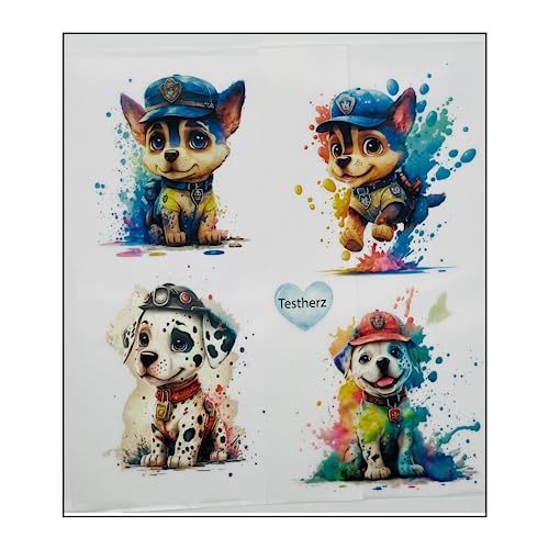 Bügelbilder Set für Textilien DIN A4 Kinder Mädchen Jungen Dino Einhorn groß klein Aufbügelbild zum aufbügeln (1 - Hunde) von TryPinky