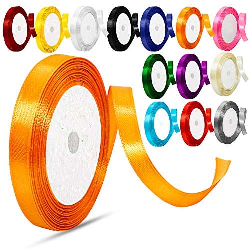 Satinband, 6 mm, einfarbig, Stoffband zum Basteln, Geschenkverpacken, Luftballons, DIY-Nähprojekte, Haarschleifen und Kuchendekoration (6 mm, Orange) von TrySalar