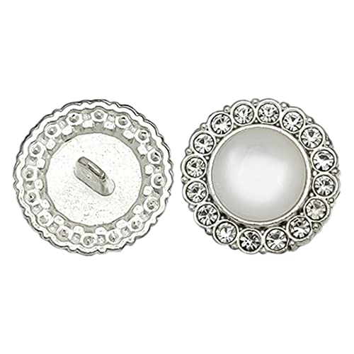 3 Stück Strass Knöpfe Bling Runde Perle Knöpfe Silber Metall Kleidung Zubehör für Frauen Nähen auf Verzierungen 17mm von Tsangbaby