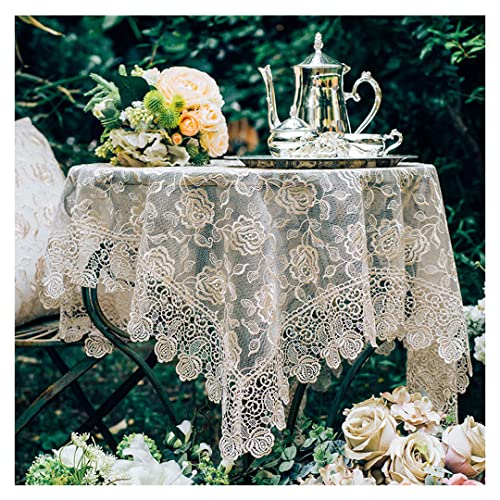 Rose Goldene Spitzentischdecke quadratisch Vintage Rose bestickt Spitze Tischüberzug Boho Tischüberzug für Hochzeit Outdoor Party 85 x 85 cm von Tsangbaby