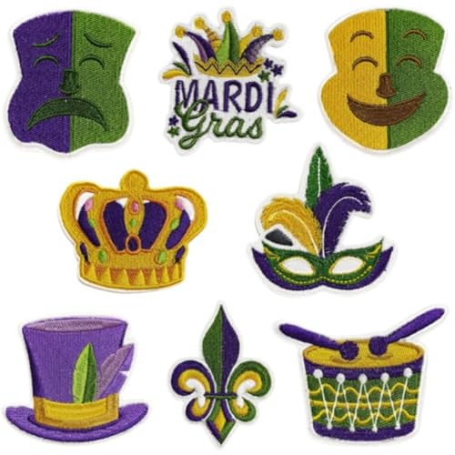 8 Stück Mardi Gras Aufnäher Zum Aufbügeln, Karnevals-clown-abzeichen, Gesticktes Applikations-patch-set, Bestickte Stoffflicken Für Kleidung, Jacken, Hemden, Hüte, Rucksäcke von Tsffae