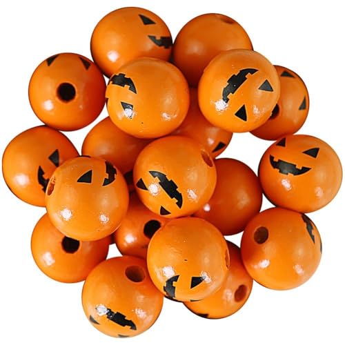 Tsffae 50 Teile/Satz Halloween Kürbis Gesicht Holz Perlen Runde Lose Spacer Perlen Für Schmuck DIY Halloween Dekoration Lieferungen 16mm von Tsffae