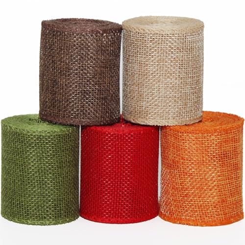 5 Rollen Geschenkband Juteband 6cm*5m, Breit Sackleinenband Leinenband, Juteband Weihnachten, Sackleinen Band Stoffband für Geschenken Weihnachtsbaumdeko Zuhause Partys jute tape von Tssnlur