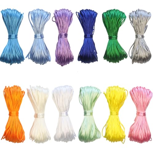 Nylonschnur 1,5 mm für Armbänder, Satinkordel Satin Schnur Nylonfaden, 12 Bündel 240 Meter Makramee Garn Satinbänder Rattail Seide Regenbogen Schnur for DIY Kumihimo Chinesischer Knoten Halskette von Tssnlur