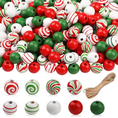 Tsuchiya 240 Stück Weihnachten Holzperlen Runde Bastelperlen Weihnachtsperlen Wooden Beads Christmas Perlen Für DIY Handgefertigte Dekorationen Basteln Schmuckhe von Tsuchiya