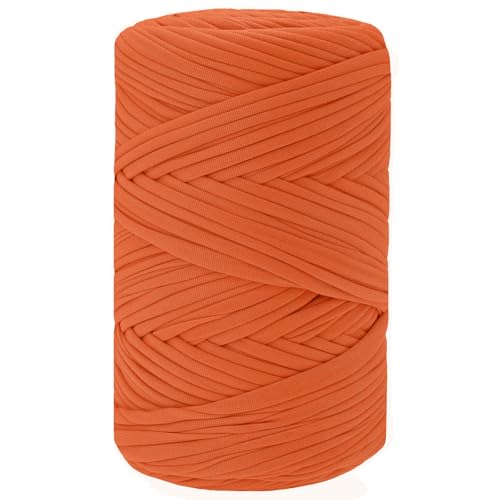 Tsuisho 130Yards T-Shirt-Garn zum Häkeln, 400 g Bulk elastisches Stoff-Häkeltuchgarn für Häkelprojekte, Handarbeiten, Taschen, Korb, Kissen, Heimdekoration usw. (Orange Rot) von Tsuisho